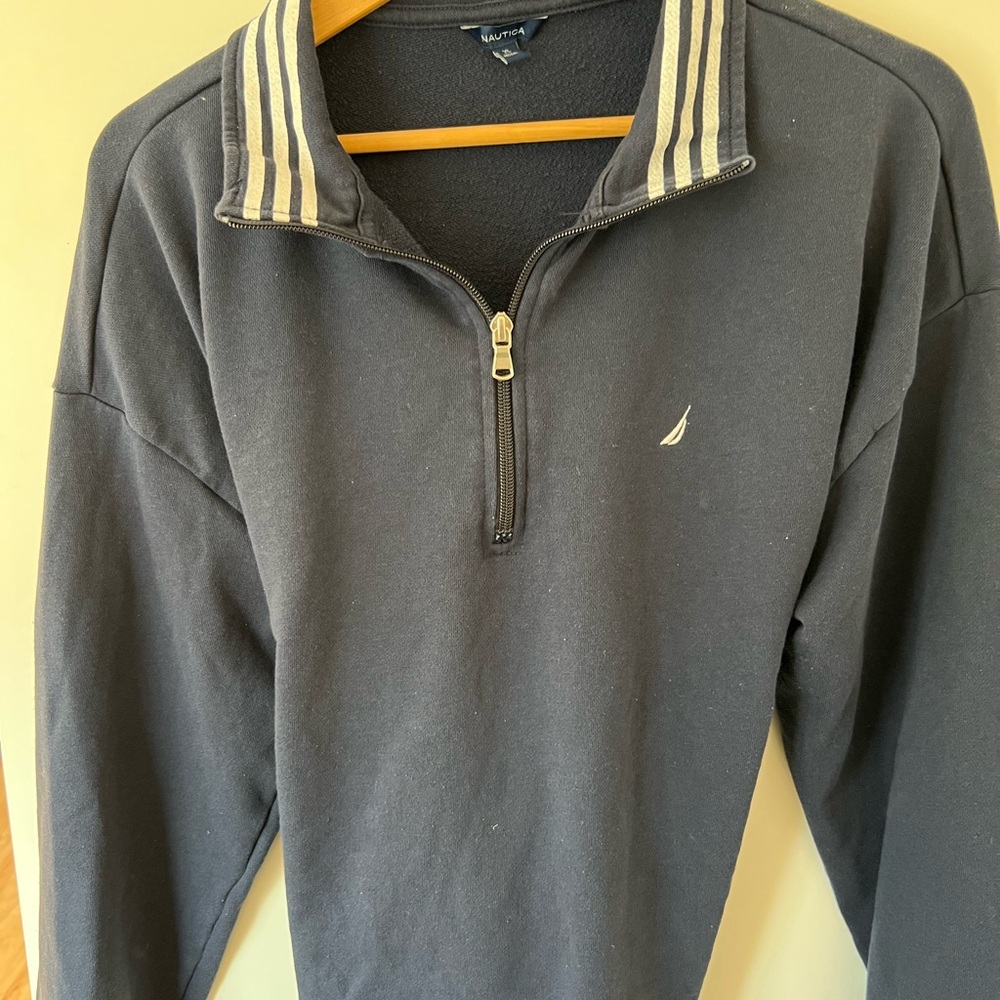 Nautica Black Zip Up Sweater Classic Knit